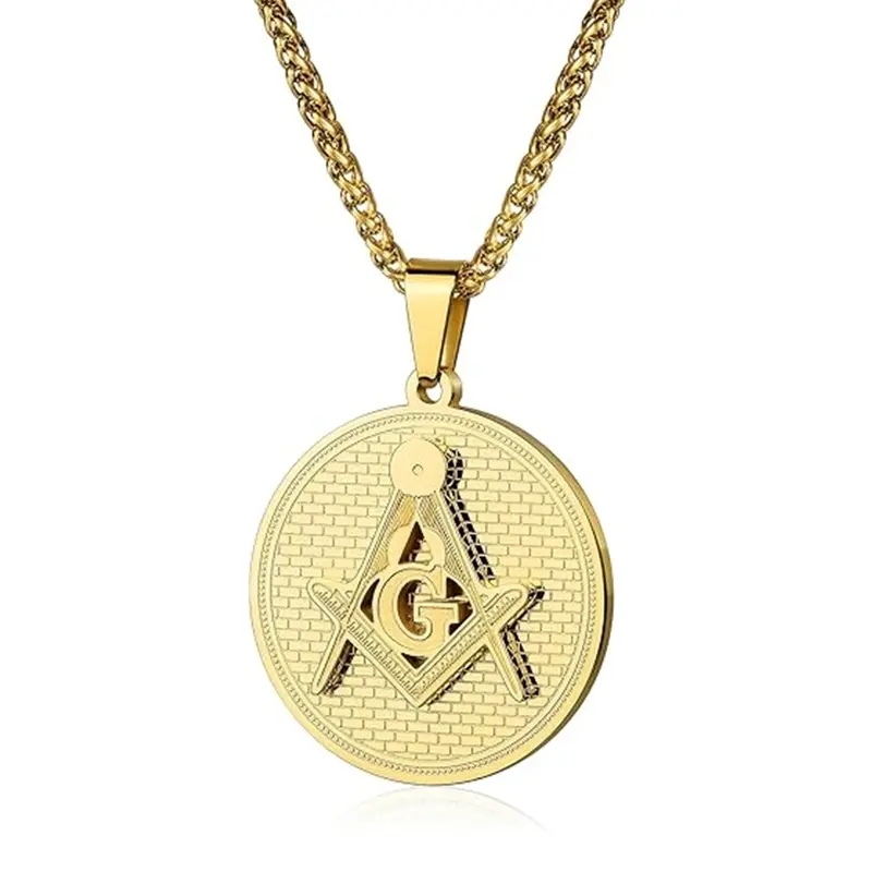 Sterling Silver with Yellow Gold Plated Freemason Pendant Necklace for Men
