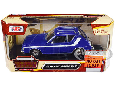 1974 AMC Gremlin X Blue with White Stripes and Roof Rack Forgotten Classics Series 1/24 Diecast Model Car by Motormax