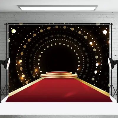 Red Carpet Podium Gold Dots Photogrpahy Backdrop - Aperturee