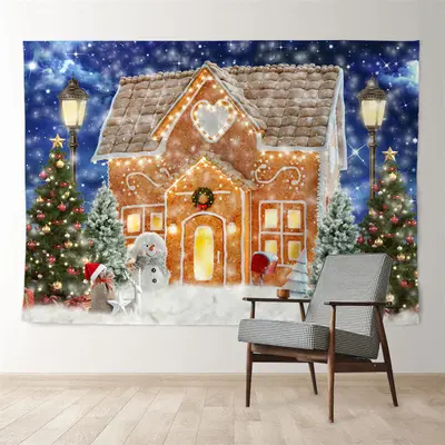 Aperturee Orange Gingerbread House Snowy Eve Xmas Backdrop