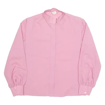 FEKON Womens Shirt Pink Button Neck Long Sleeve 90s M