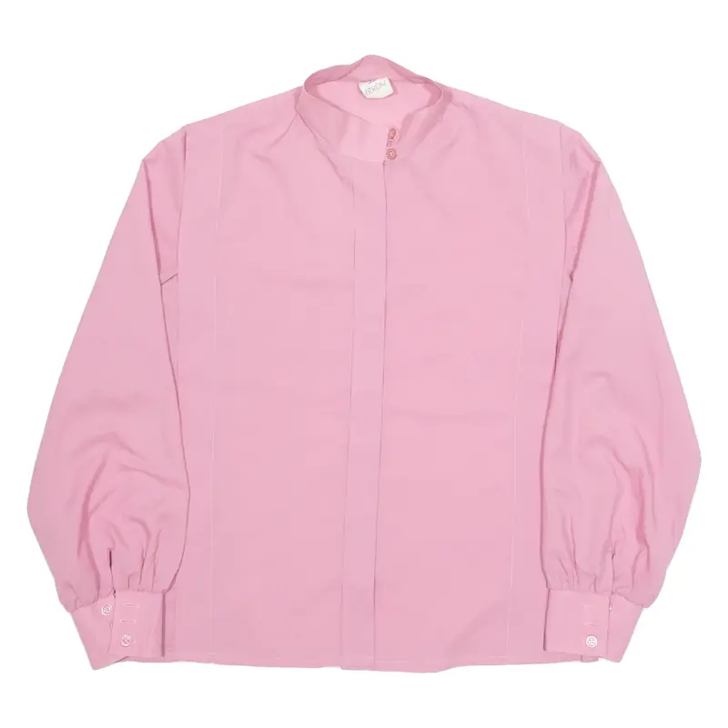 FEKON Womens Shirt Pink Button Neck Long Sleeve 90s M