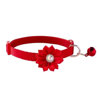 Adjustable Pet Collar with Flower & Bell, Elegant Pet Collar, Pet Supplies for Small Dogs & Cats