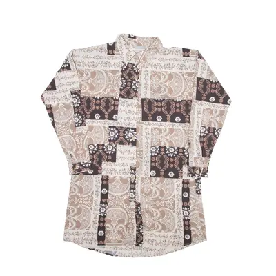 MILAN KISS Shirt Dress Beige Crazy Pattern Viscose Long Sleeve Short Womens UK 8