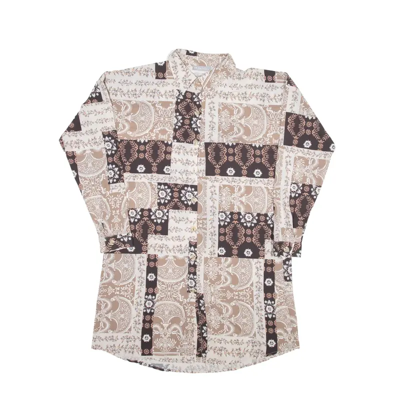 MILAN KISS Shirt Dress Beige Crazy Pattern Viscose Long Sleeve Short Womens UK 8