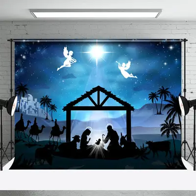 Holy Light Jesus Night Star Angel Christmas Backdrop - Aperturee