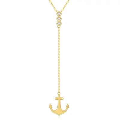 14K Gold Round Cut Cubic Zirconia Anchor Non-adjustable Y-Necklace