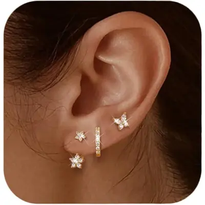 Jstyle 14K Gold Plated Earrings for Women Earrings for Multiple Piercings Cartilage Stud Small Hoop Dainty Earrings Set Jewel...