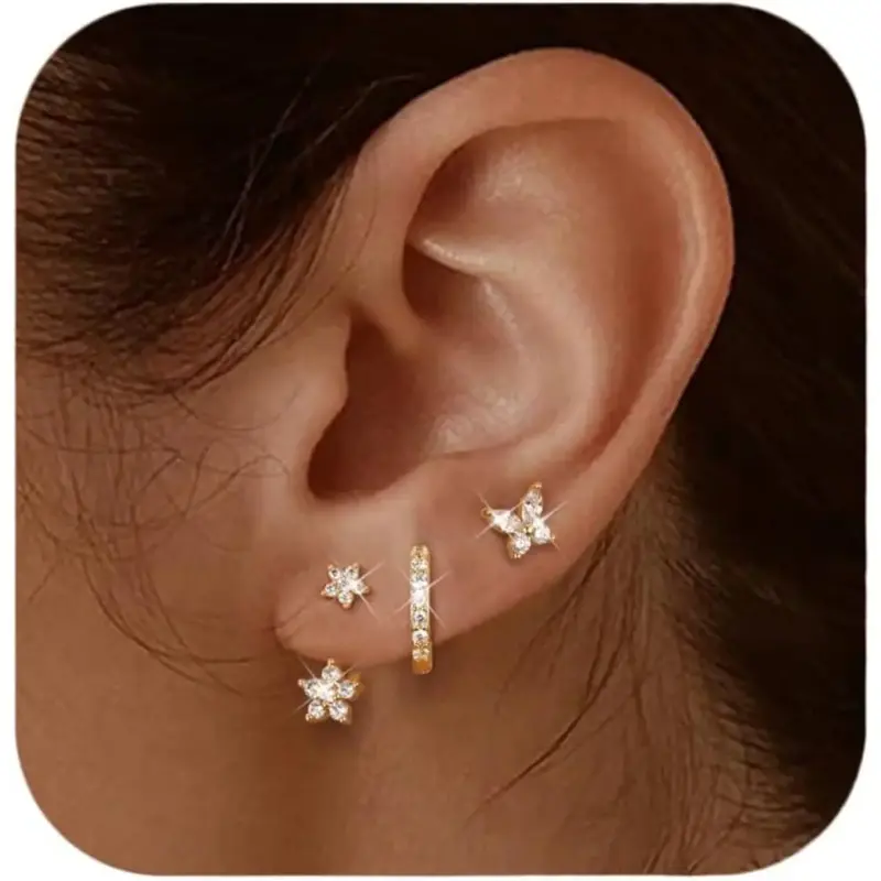 Jstyle 14K Gold Plated Earrings for Women Earrings for Multiple Piercings Cartilage Stud Small Hoop Dainty Earrings Set Jewel...