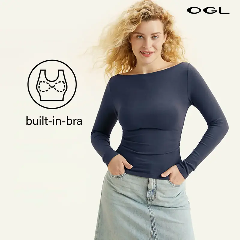 OGL Eco-Mousse Modern Side Ruched Boatneck Brami Top Autumn outfits