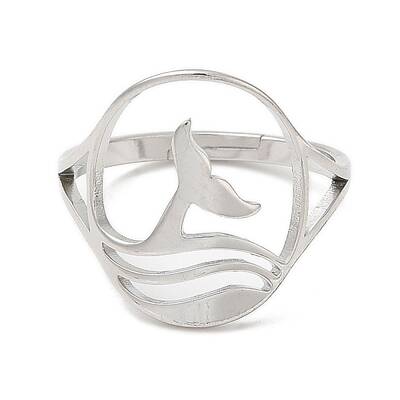 Non-Tarnish 304 Stainless Steel Whale Tail Adjustable Ring for Women