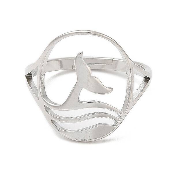 Non-Tarnish 304 Stainless Steel Whale Tail Adjustable Ring for Women
