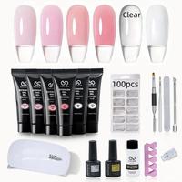 Professional Poly Gel Nail Kit, 1 Set 6 Colors Poly Nail Gel Kit with Uv Lamp, Complete Nail Extension Poly Gel Kit for Begin...