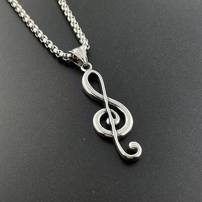 Fashionable Punk Rock Music Note Stainless Steel Pendant Necklaces