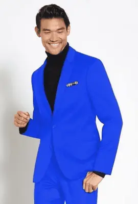 Suit And Turtleneck Combo - Turtleneck Prom Outfits - Prom Turtleneck Blue Suit