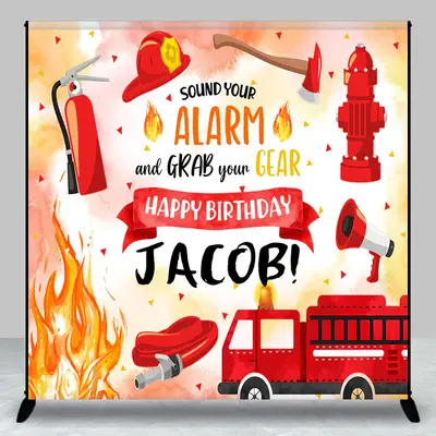 Aperturee Red Firefighting Custom Name Boy Birthday Backdrop - Aperturee