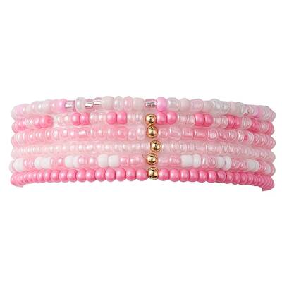 6Pcs Glass Seed & Brass Beaded Stretch Bracelets Set