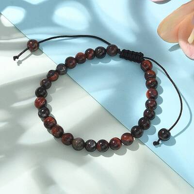 Synthetic Tiger Eye Round Bead Adjustable Braided Bracelets