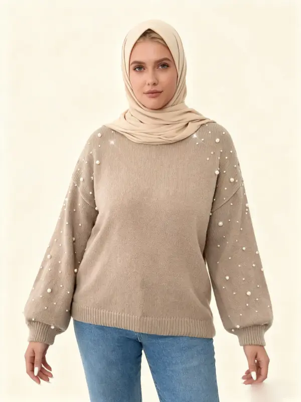 Women's Camel Color Loose Knit Sweater, Casual Lazy Luxury Style, Fall Winter New Arrival Pullover, Ladies Fashion Clothing