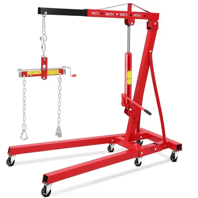 Garvee 2-Ton Hydraulic Folding Engine Hoist with Leveler, Telescopic Boom, Steel Frame, 6 Swivel Casters, Foldable for Garage...