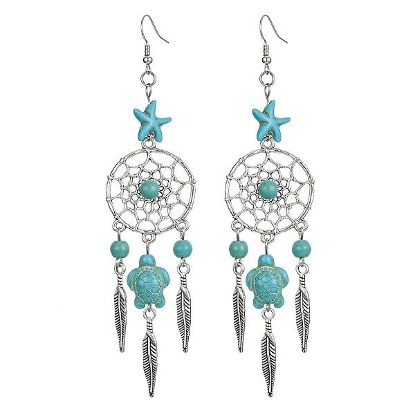 Web with Feather Alloy Chandelier Earrings
