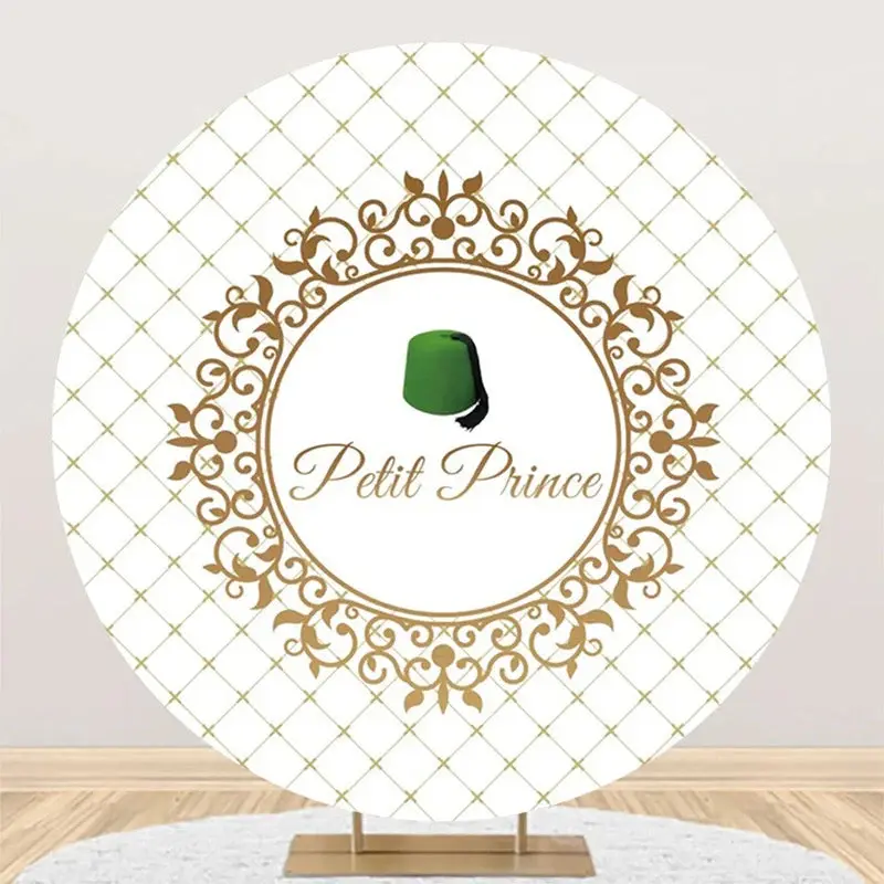 Gold Plaid Green Hat Petit Prince Round Backdrop