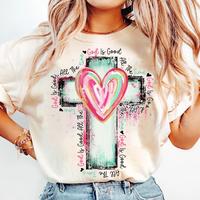 God Is Good All The Time Tshirt, Hand Drawn Cross Shirt, Watercolor Cross T-Shirt, Religious, Christian Tee Top Womenswear  S...