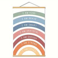 Rainbow Affirmations Painting Hanging Scroll Canvas Wall Art Poster, 1 Set Boho Inspirational Quotes Classroom & Playroom Wal...