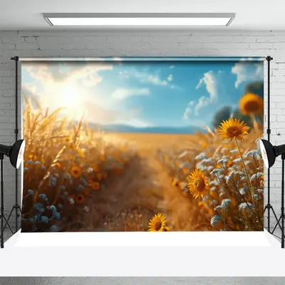 Sunshine Sunfloral Field Summer Backdrop For Photo - Aperturee