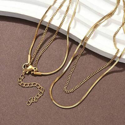304 Stainless Steel Square Snake Chain Twisted Chain Double Layer Necklaces