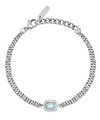 Trussardi Bracciale Doppio In Acciaio Con Zircone Blu T-Design Tjaxa25