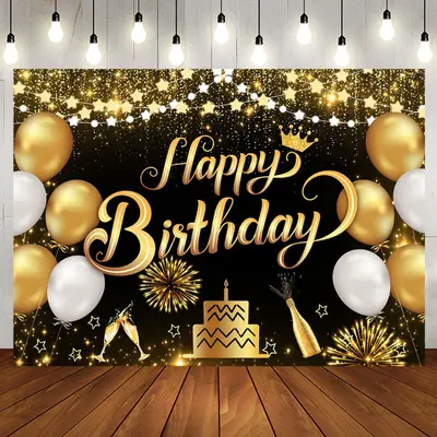 Aperturee Black Gold Balloons Cheers Birthday Party Backdrop, 5X3FT(1.5X1M), 15.07 USD, birthday backdrops, NYHD1I20-E
