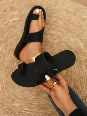 Casual Letter Pattern Hollow Out Slip on Flat Sandals for Women 2024, Breathable Comfortable Mesh Sandals for Daily Wear, Fas...