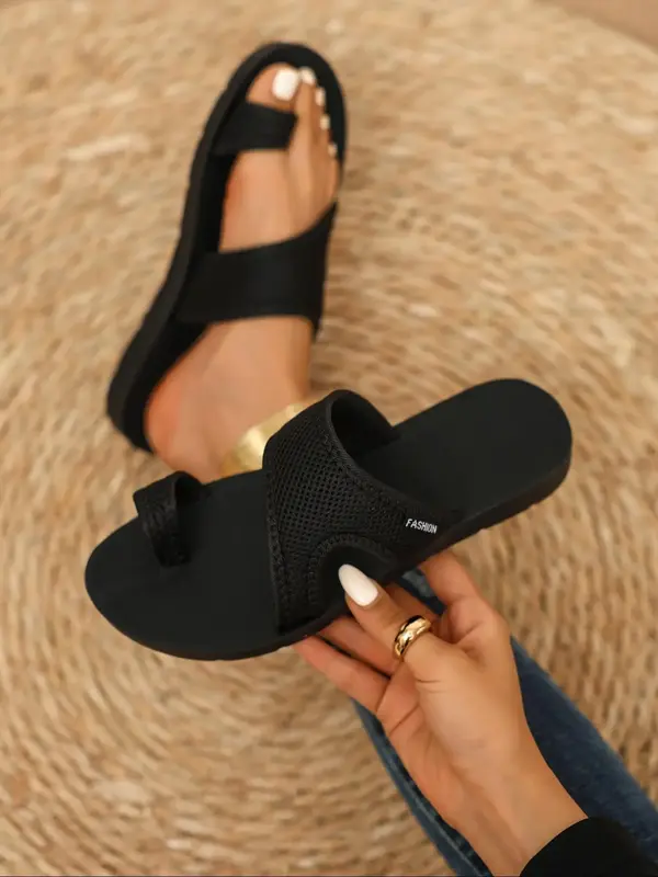 Casual Letter Pattern Hollow Out Slip on Flat Sandals for Women 2024, Breathable Comfortable Mesh Sandals for Daily Wear, Fas...