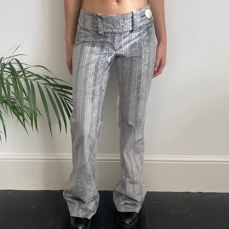 Esz Denim Flared Cord Trousers - 29W UK 8 Grey Cotton