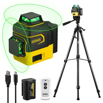 Laser Level with Tripod, 2x360° Self-leveling Green Cross Line, 8 Lines Laser Level Tool with Rechargeable Battery & Type-C ...