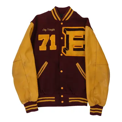 1970s Unbranded College Varsity Jacket - Large Burgundy Wool Blend
