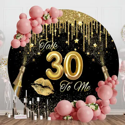 Gold Glitter Creamy Round 30th Birthday Backdrop - Aperturee