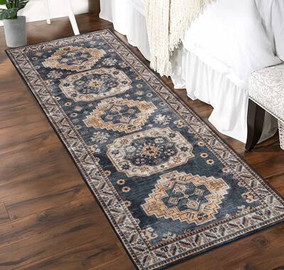 Garvee Vintage Washable Area Rug 2'x6' Runner Boho Rug Faux Cashmere Non Slip Rugs for Living Room Bedroom Oriental Indoor Ru...