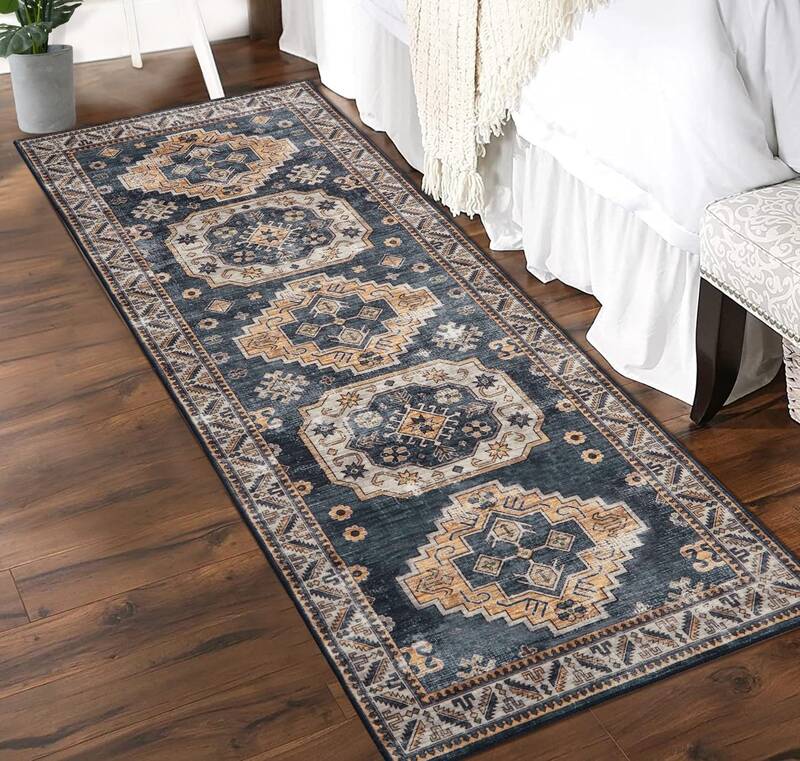 Garvee Vintage Washable Area Rug 2'x6' Runner Boho Rug Faux Cashmere Non Slip Rugs for Living Room Bedroom Oriental Indoor Ru...