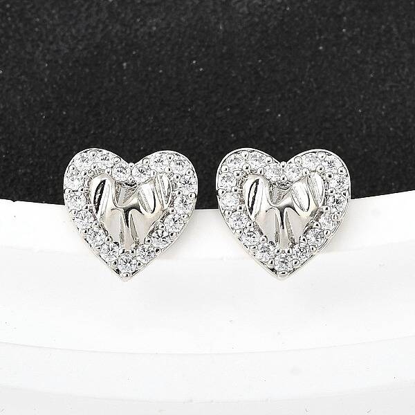 Brass Micro Pave Clear Cubic Zirconia Stud Earrings