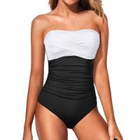Yonique Womens Strapless One Piece Swimsuit Tummy Control Bandeau Bathing Suits Slimming Twist Front Swimwear for Beach Swimm...