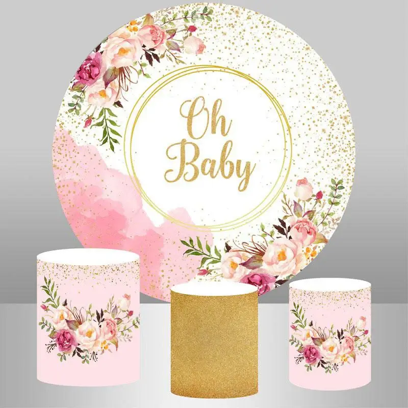 Aperturee Oh Baby Floral Glitter Round Backdrop For Baby Shower | Baby Shower Round Backdrop | Round Backdrop Cover Diy | Cir...