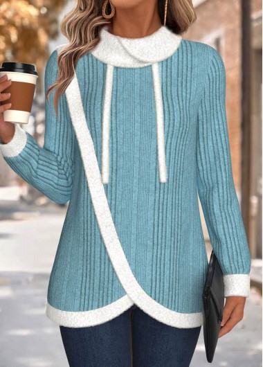 Modlily Cyan Tummy Coverage Long Sleeve Cowl Neck Sweatshirt - M