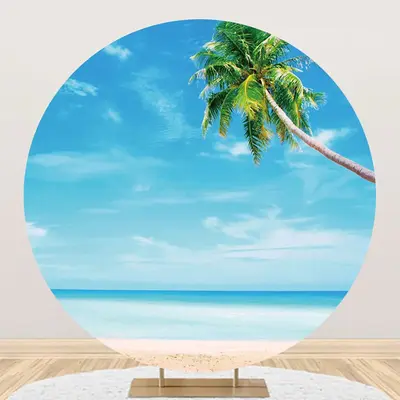 Blue Sky Sandy Hawaii Beach Round Birthday Backdrop
