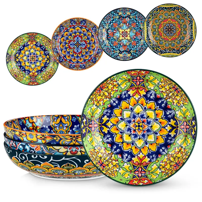 vancasso Pasta Bowls, Ceramic Salad Bowls, Soup Bowls, Pasta Plates, Bohemian Decorative Bowls for Salad, Fruit, Pasta and Di...