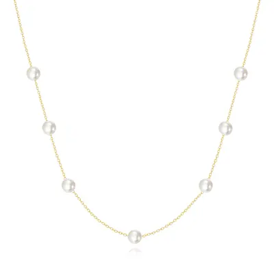 14K Gold Circular Pearl Bead Station Chain Necklace For Women Best Friends