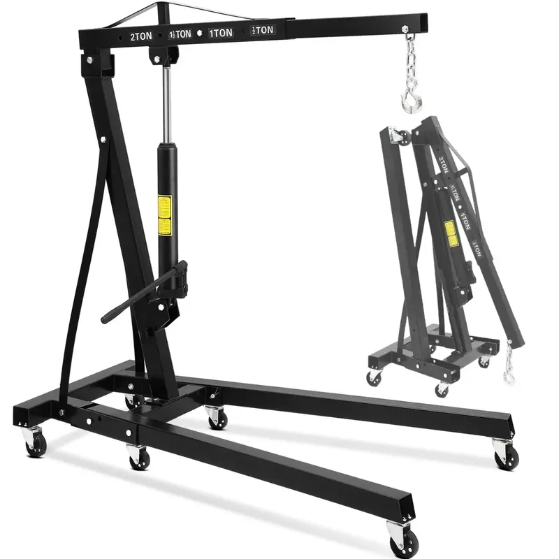 Garvee 2-Ton Folding Engine Hoist Hydraulic Crane with 6 Casters High-Strength Steel Foldable Design Portable Garage Workshop