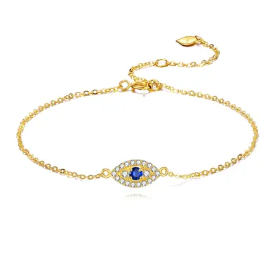 14K Gold Cubic Zirconia Evil Eye Charm Bracelet