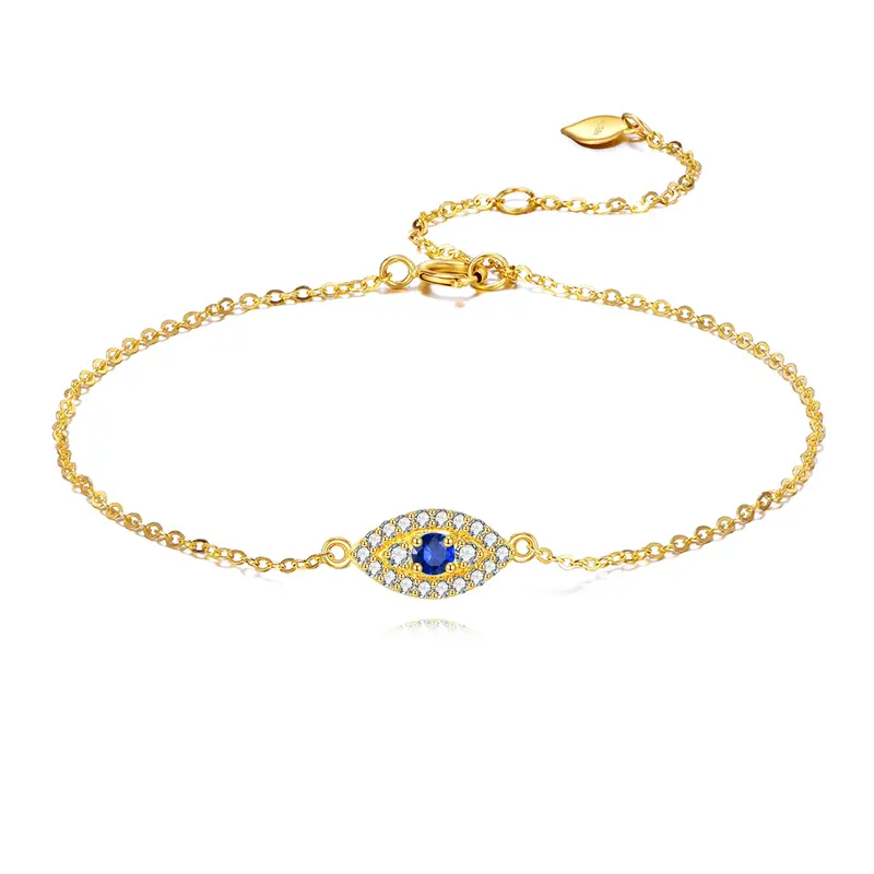 14K Gold Cubic Zirconia Evil Eye Charm Bracelet